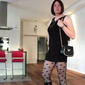 Nicki-Crossdress shows off her new Melrose-Dress, sexy Tights and Boots