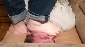 Stomped on the face on the sofa