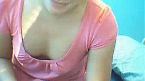 Cute white girl flashes her small tits on webcam in her room