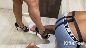 Goddess Kiffa Kicks recruit slave on his balls and spank him until he asks for help - BALLBUSTING - SPANKING - FOOT DOMINATION - SPIT - HIGH HEELS -