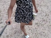 linda trans con minivestido se desnuda en publico con tacones altos plug anal y culo apretado calien