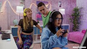 ”Gamer chick fucks bestie's BF during streaming! - Angel Youngs”