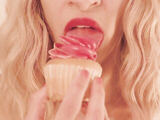 Golden-haired Eats a Cupcake with Pink Frosting