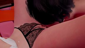 Yukina Sasaki: Hentai Gamer E-Girl - Wet Cunnilingus on Bed, Ass Licking Rimjob for Her Big Red Ass, Fingering Squirt