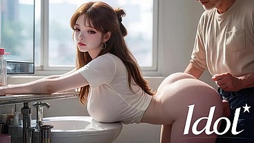 Grandpa couldn't help himself and fucked his neighbor who was washing in his bathroom [AI]