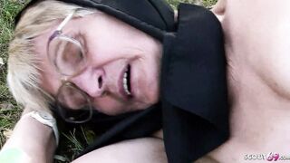 Mature Old Grandmother seduce to Outdoors Fucked by Young Dude on the way home