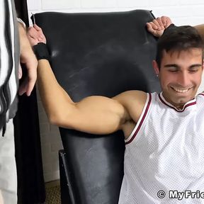 Athletic jock bound for tickling torment from deviant daddy