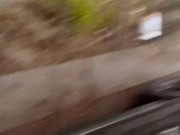 Naked barefoot piss in street for audience