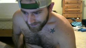 Hairy Bear Stroking Dick for Camera with Backwards Hat