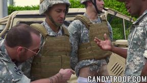 Ebony hunk spitroasted by army buddies on majors orders