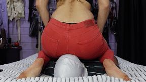 Emptying his balls while sitting on his face in red jeans (wmv)