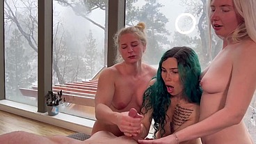 3-Way BJ with Trans and 2 girls