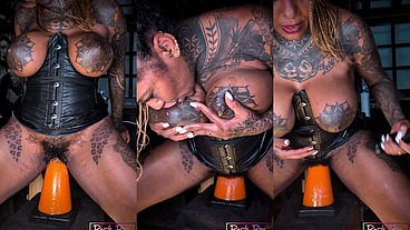 The Kinky PornStar "Dark Dea" Destroy her Pussy with Giant Traffic Cone by Hankey'sToys