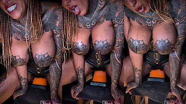 The Kinky PornStar "Dark Dea" Destroy her Pussy with Giant Traffic Cone by Hankey'sToys