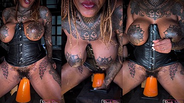 The Kinky PornStar "Dark Dea" Destroy her Pussy with Giant Traffic Cone by Hankey'sToys