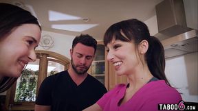 Evil hunk dominates petite teen in crazy birthday groupsex