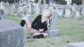 Elegant milf Jessica Drake masturbating on the graveyard