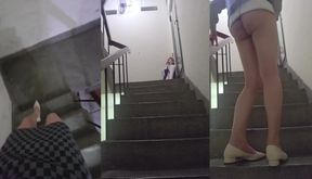 Shemale Ting Xuan leaks cum on her thigh after peeing outside