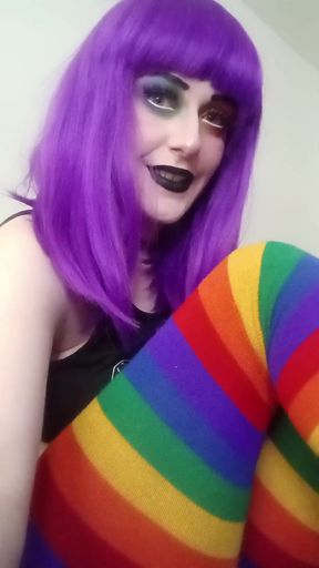 Thick-thighed non-binary in thigh-highs goes solo