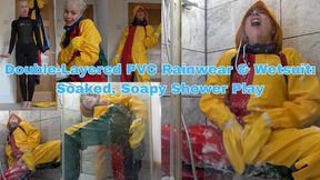 Double-Layered PVC Rainwear & Wetsuit: Soaked, Soapy Shower Play - MOV