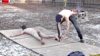 Dominatrix Bondage Mistresses Submissive Slave In Rough BDSM Scene