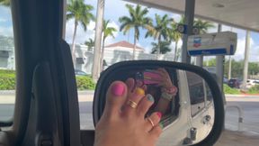Close-up Toe Wiggling Wrinkled Soles Painted Toenails POV