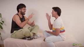 latino twink fer gil gets raw bareback creampie bred by camilo brown after losing rock paper scissors