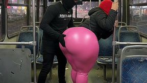 Big Ass Girl in Black Pants Gets Pressed in the Bus and Ends in Black Thong