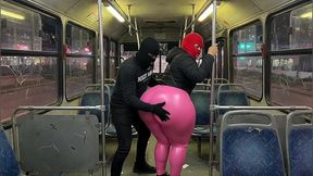 Big Ass Girl in Black Pants Gets Pressed in the Bus and Ends in Black Thong