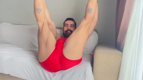 dan dressing a wrestling singlet and jerking off