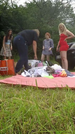 No panties girls outdoors fun on try on haul day with lingerie and short summer dress and miniskirts   Clip 1