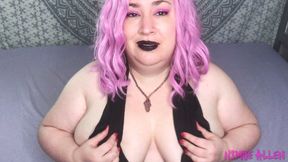 Gothy Girlfriend Messy Blowjob - BBW Nimue Allen gagging smeared makeup - MP4