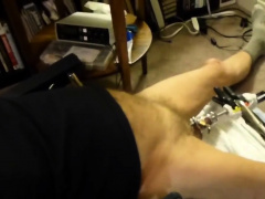 Fuck machine sounding my cock in chastity cage