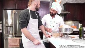 ”Master chef Dominic Pacifico fists his apprentice Josh Mikael”