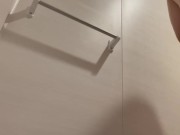 Chubby Japanese man inserts wall-mounted dildo into anus