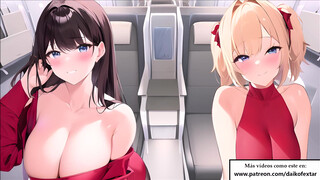 JOI hentai con las azafatas en el avión. En español.