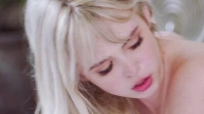 Petite and beautiful blonde gags on a massive black dick before fucking
