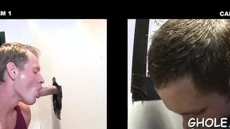 Twink sucks hard cock through a gloryhole in reality scene