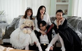 Asian teen model fights demons for double cum in lingerie