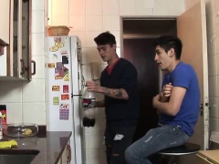 Hunky twink boys hook-up at the cafe