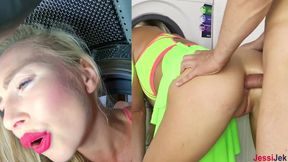 She Stuck in the Washing Machine and Got Ass Fucking and Creampie Jessijek