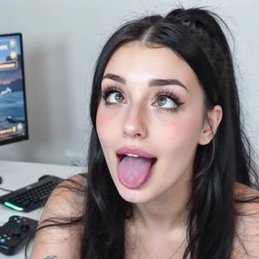 ahegao, facial, a young, long black straight, video created by AI