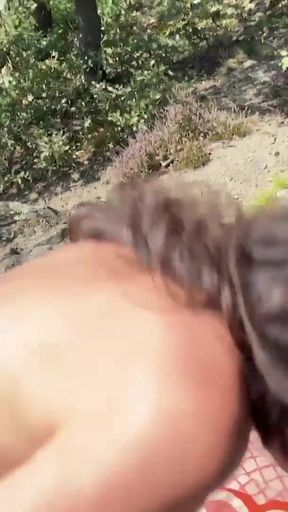 Captivating moment from &quot;HUNT4K. Humiliating her boyfriend while sucking a huge biker&#039;s cock in the forest&quot;
