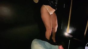 Slutty Wife Sucks Stranger Cock through Glory Hole while Her Cuck Hubby Watches