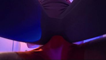 Amateur girlfriend sits on his lap with her round, heavy ass.