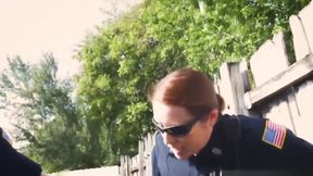 Cops Maggie And Joslyn Share Black Cock Outdoors