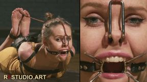 Ivanka - Tight Leather Rope Hogtie on Turntable + Ring Gag and Nose Hook (UHD 4K MP4)