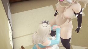 Rosalina fucked raw by Bowssette futanari gamer teens threesome creampie