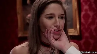 Tied up blonde slave Zoe Parker gets mouth banged while brunette Abella Danger mas...