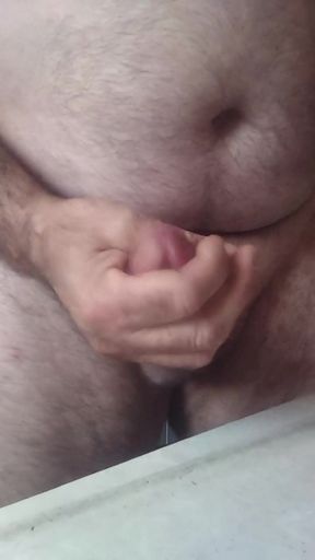 Handsome mature chubby with big fat masturbating and cumming in close-up